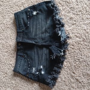 Distressed Black Jean Shorts